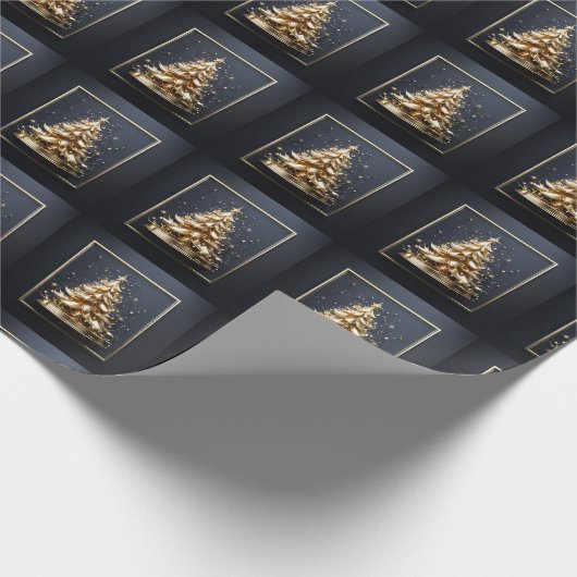 Blauw gouden kerstboom naadloos patroon xmas cadeaupapier (Hoek)