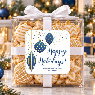 Blauw Gouden Kerstversiering en Stippen Vakantie Vierkante Sticker