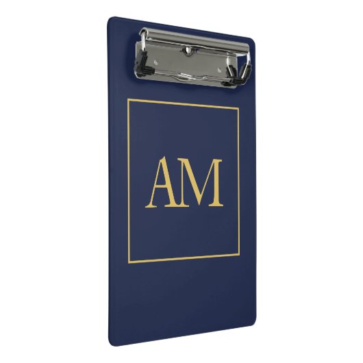 Blauw Gouden Kleuren Monogram Initiaal Letters Mini Klembord (Schuin)