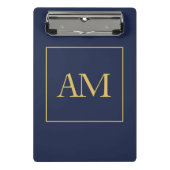 Blauw Gouden Kleuren Monogram Initiaal Letters Mini Klembord (Voorkant)