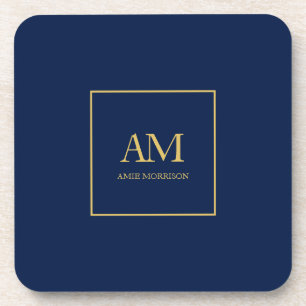 Blauw Gouden Kleuren Monogram Initiaal Letters Naa Bier Onderzetter