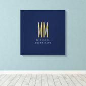 Blauw Gouden Kleuren Monogram Initiaal Letters Naa Canvas Afdruk (Insitu (Houten vloer))