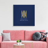 Blauw Gouden Kleuren Monogram Initiaal Letters Naa Canvas Afdruk (Insitu (Woonkamer))