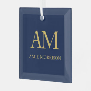 Blauw Gouden Kleuren Monogram Initiaal Letters Naa Glas Ornament
