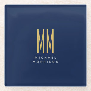 Blauw Gouden Kleuren Monogram Initiaal Letters Naa Glazen Onderzetter