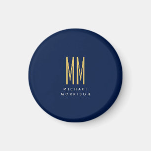 Blauw Gouden Kleuren Monogram Initiaal Letters Naa Magneet