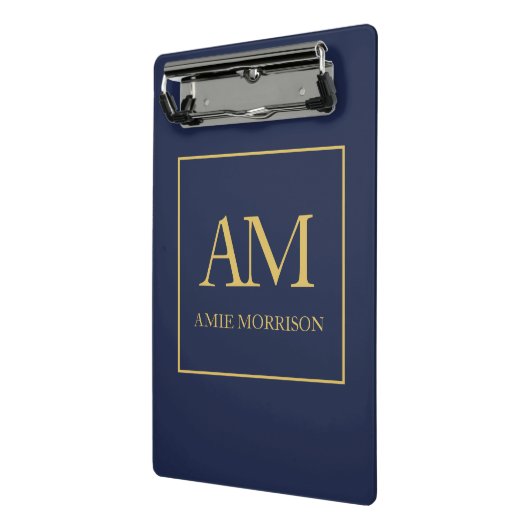 Blauw Gouden Kleuren Monogram Initiaal Letters Naa Mini Klembord (Angled2)