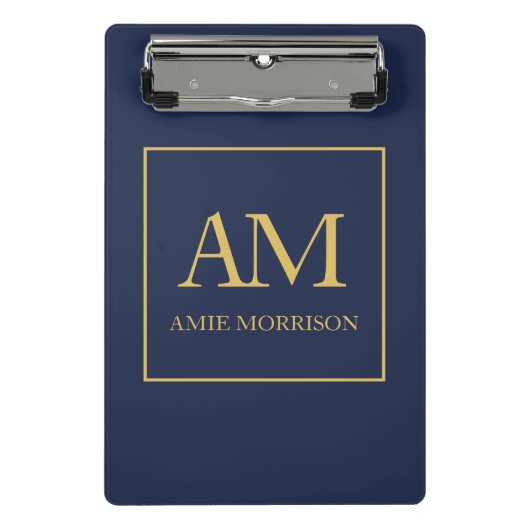 Blauw Gouden Kleuren Monogram Initiaal Letters Naa Mini Klembord (Voorkant)