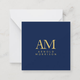 Blauw Gouden Kleuren Monogram Initiaal Letters Naa Notitiekaartje