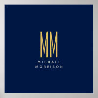 Blauw Gouden Kleuren Monogram Initiaal Letters Naa