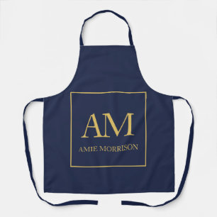 Blauw Gouden Kleuren Monogram Initiaal Letters Naa Schort