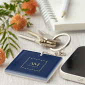 Blauw Gouden Kleuren Monogram Initiaal Letters Naa Sleutelhanger (Voorkant Rechts)