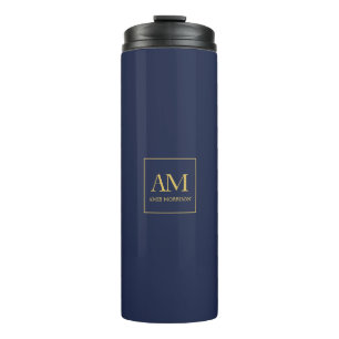 Blauw Gouden Kleuren Monogram Initiaal Letters Naa Thermosbeker