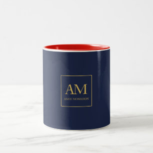 Blauw Gouden Kleuren Monogram Initiaal Letters Naa Tweekleurige Koffiemok