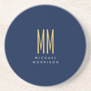 Blauw Gouden Kleuren Monogram Initiaal Letters Naa Zandsteen Onderzetter