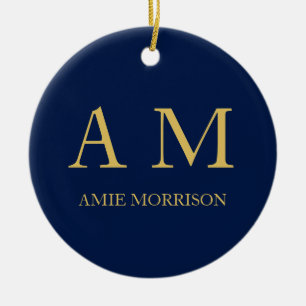 Blauw Gouden Kleuren Professioneel Initiaal Letter Keramisch Ornament