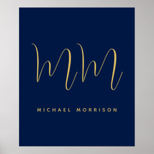 Blauw Gouden Kleuren Professioneel Initiaal Letter Poster