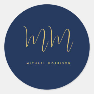 Blauw Gouden Kleuren Professioneel Initiaal Letter Ronde Sticker