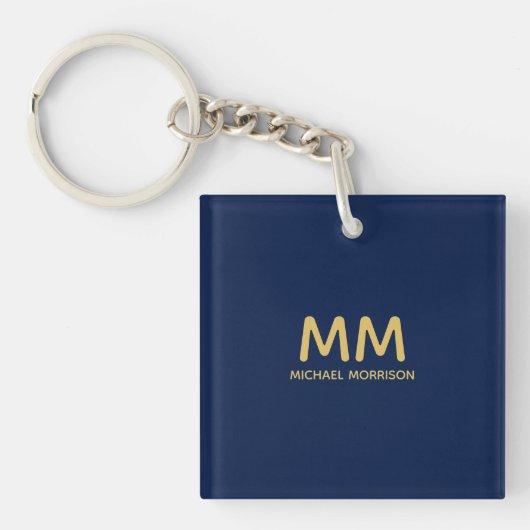 Blauw Gouden Kleuren Professioneel Initiaal Letter Sleutelhanger (voorkant)