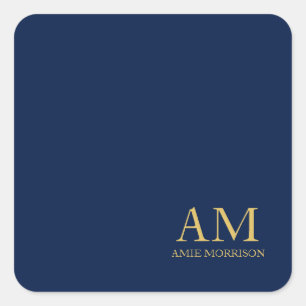 Blauw Gouden Kleuren Professioneel Initiaal Letter Vierkante Sticker