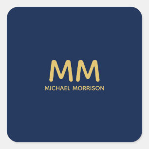 Blauw Gouden Kleuren Professioneel Initiaal Letter Vierkante Sticker