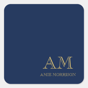 Blauw Gouden Kleuren Professioneel Initiaal Letter Vierkante Sticker