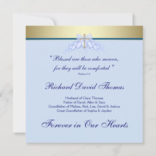 Blauw Gouden Kruis in liefdevolle herinnering Kaart (Achterkant)