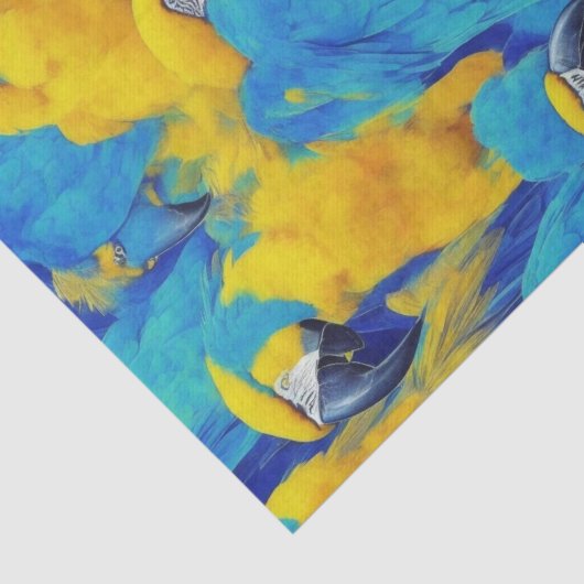Blauw & Gouden Macaws Patroon Tissuepapier (Detail)