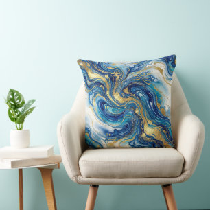 Blauw Gouden Marmer Luxe Decor Vloeibare Kunst Pat Kussen
