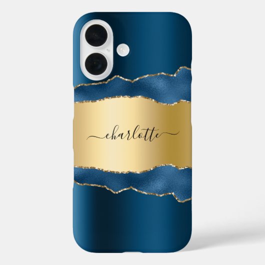 Blauw gouden marmer-naamscript Case-Mate iPhone case (Achterkant)