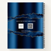 Blauw gouden marmer-naamscript notitieboek (Achterkant)