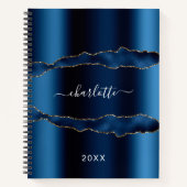 Blauw gouden marmer-naamscript notitieboek (Voorkant)