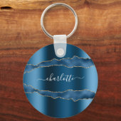 Blauw gouden marmer-naamscript sleutelhanger (Voorkant)