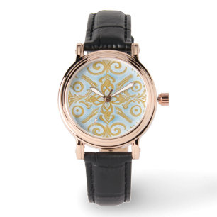 Blauw Gouden Mozaïek Design Patroon eWatch Horloge