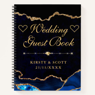 Blauw Gouden Nep Glitter Agate Trouw Gastboek Notitieboek