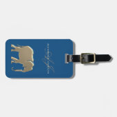 Blauw Gouden Olifant Monogram Bagagelabel (Voorkant horizontaal)