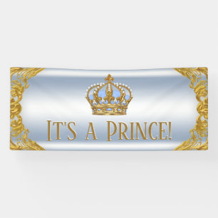 Blauw Gouden Prins Baby Shower Banner
