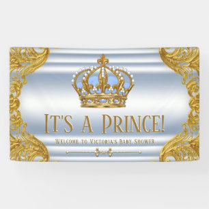 Blauw Gouden Prins Baby Shower Banner