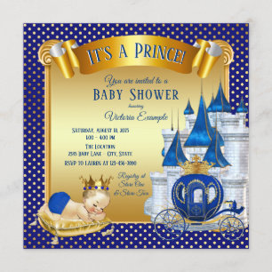 Blauw Gouden Prins Baby Shower Uitnodigingen
