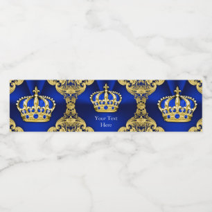 Blauw Gouden Prins Baby Shower Waterfles Labels Etiket