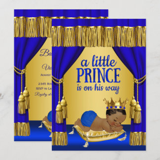 Blauw Gouden Prins Etnische Baby Shower Uitnodigin Kaart