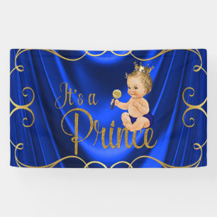 Blauw Gouden Satijn Werveling Prins Baby Shower Spandoek