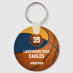 Blauw gouden schoolteam kleuren basketbal jongens sleutelhanger