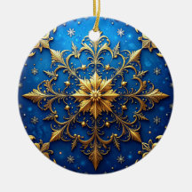 Blauw Gouden Sierlijke Kerst Ornament