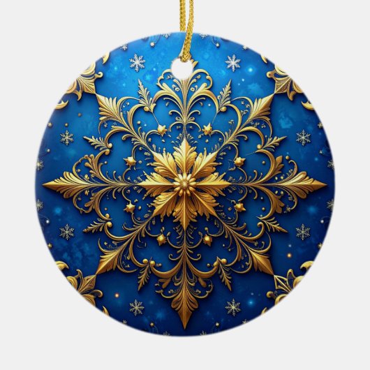 Blauw Gouden Sierlijke Kerst Ornament (Voorkant)