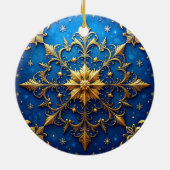 Blauw Gouden Sierlijke Kerst Ornament (Achterkant)