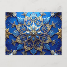 Blauw Gouden Sierlijke Kerstkaart