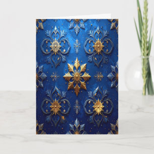 Blauw Gouden Sierlijke Kerstkaart Kaart