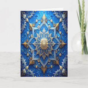 Blauw Gouden Sierlijke Kerstkaart Kaart
