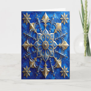 Blauw Gouden Sierlijke Kerstkaart Kaart